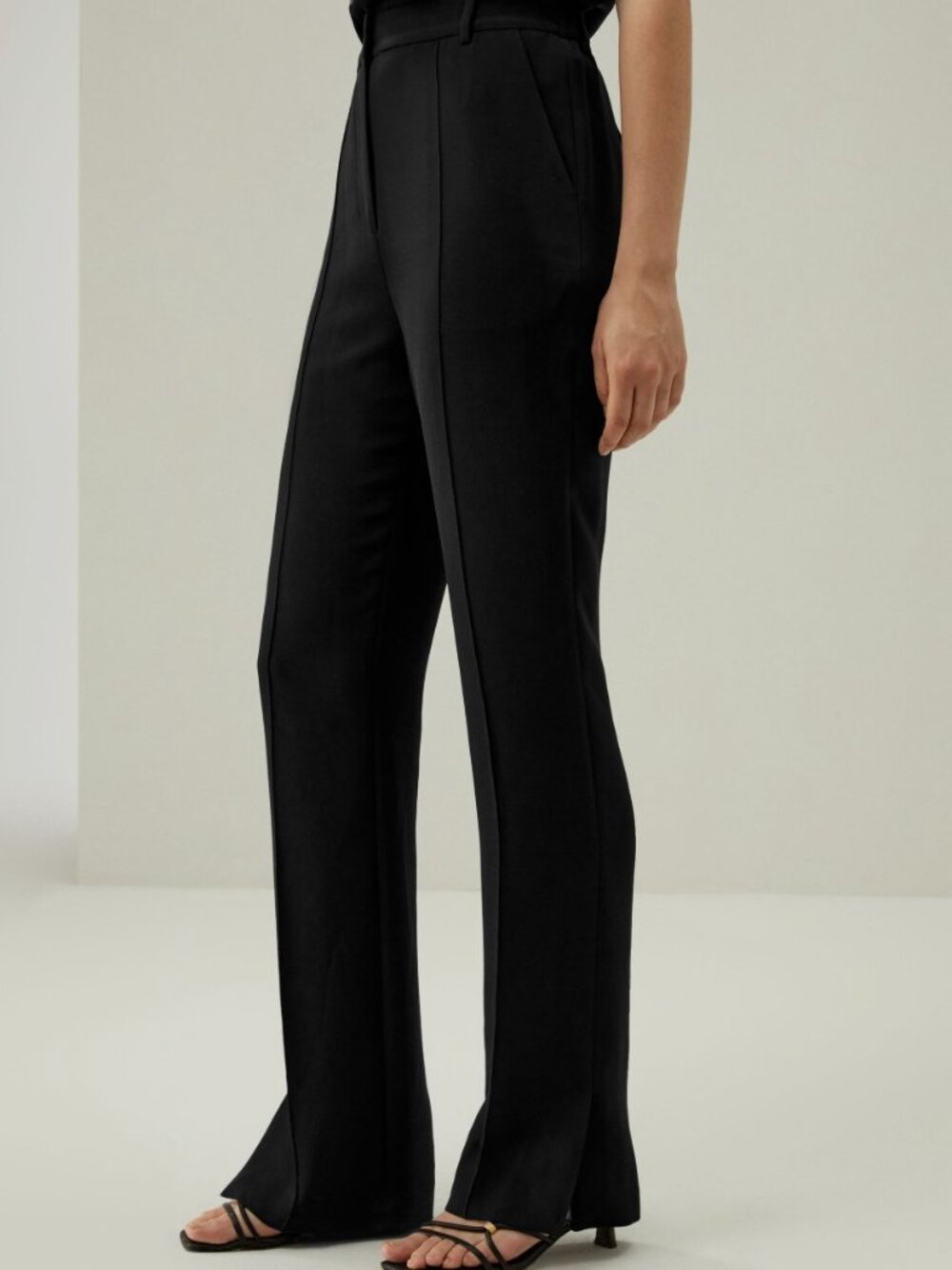 Lily Silk Silk Straight Leg Trousers with Side Slit Size 14